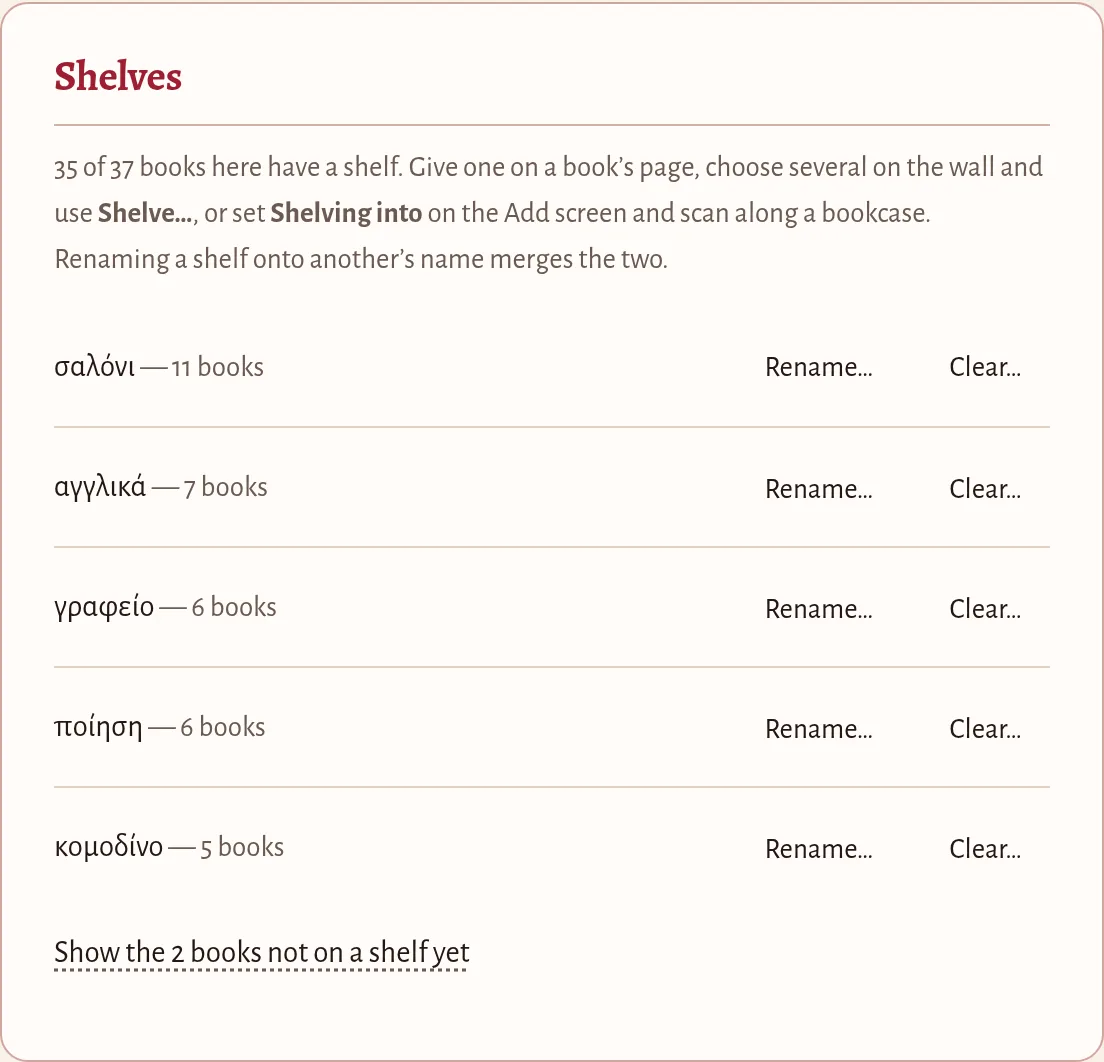 The Shelves card